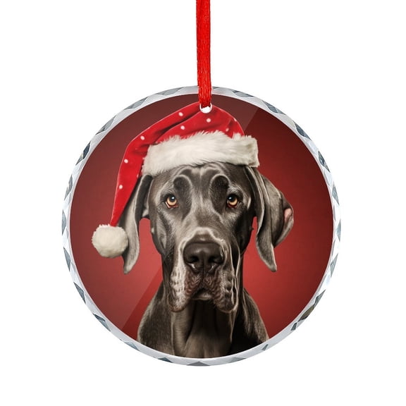 Glass Ornament Great Dane Dog Wear Santa Hat Round Glass Christmas Ornaments Dog Cat Pet Lovers Gift Holiday Decor And Xmas Gifts Ideas