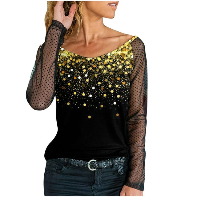 DPTALR Blouse T-shirt à Manches Longues en Dentelle Imprimée Décontractée pour Femmes