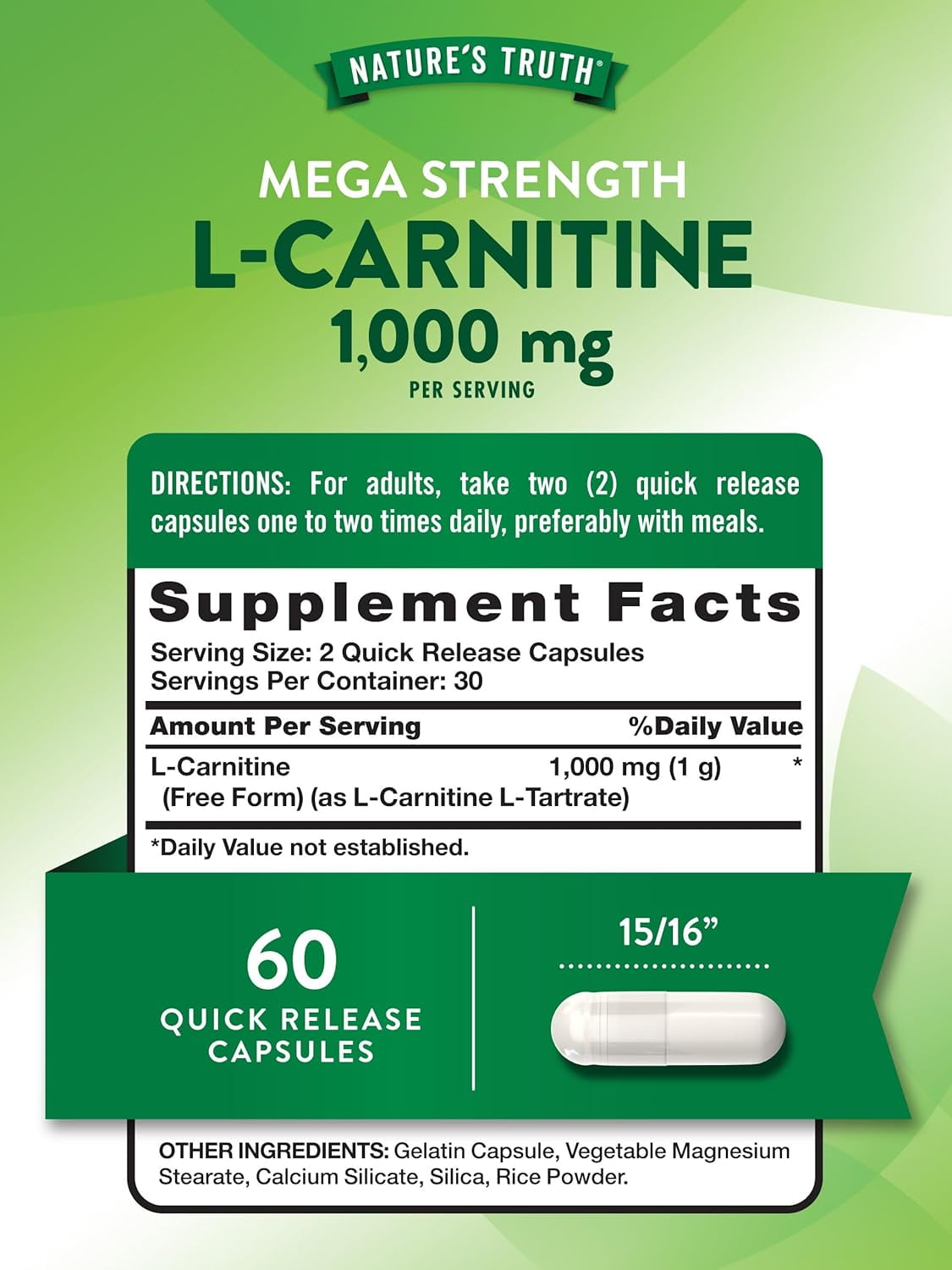 L Carnitine 1000mg | 60 Capsules | Non-GMO, Gluten Zambia | Ubuy