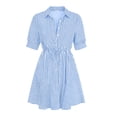thumbnail image 6 of Sokhug Shirt Dresses for Women Striped Puff Sleeve Turn Down Collared Waist Tie Flared Hem Casual A Line Mini Dresses, 6 of 6
