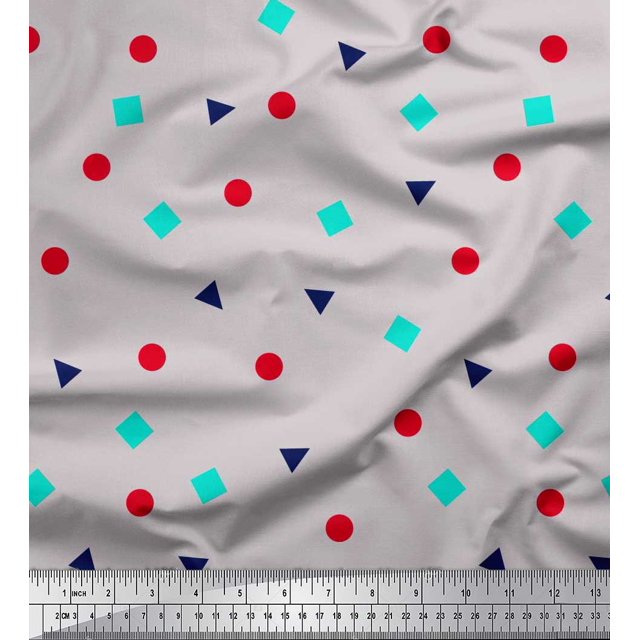 Soimoi Rayon Fabric Square,Dot & Triangle Geometric Printed Craft Fabric by The Yard 42 Inch Wide