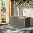 thumbnail image 2 of Decksplore 120 Gal Rattan Resin Deck Box, Outdoor Patio Storage with Lockable Lid, Light Brown, 2 of 9