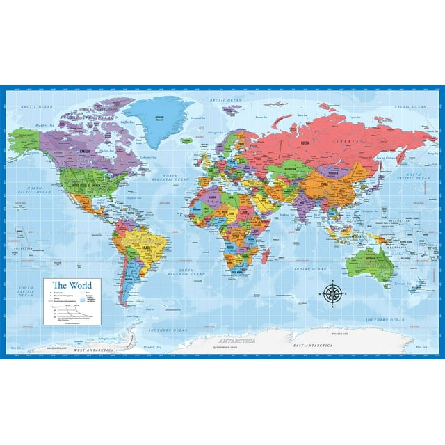 Mapa mundial laminado - 18"" x 29"" - Mapa mural del mundo - Hecho en los EE.UU.