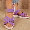 thumbnail image 2 of Beach Sandals for Women Breathable Mesh Stretch Strappy Thick Soft Sole Slip on Athletic Walking Shoes Open Toe Lightweight Flat Shoes Purple Size 10.5, 2 of 6