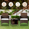 thumbnail image 3 of Outdoor Patio Furniture Set, 3-Piece PE Rattan Wicker Bistro Chairs Conversation Set with Cushions and Coffee Table, Small Patio Garden Lawn Pool Backyard Furniture Sets, 285lbs, Beige, S7591, 3 of 10