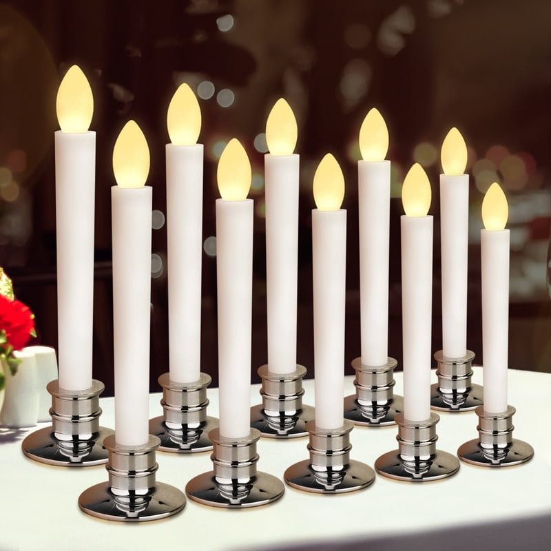 10pcs Remote Controlled Flameless Taper Candles with Automatic Timer and Suction Cups Flickering Battery LED Candles for Year-Round Home Decor, Christmas Wedding Centerpiece