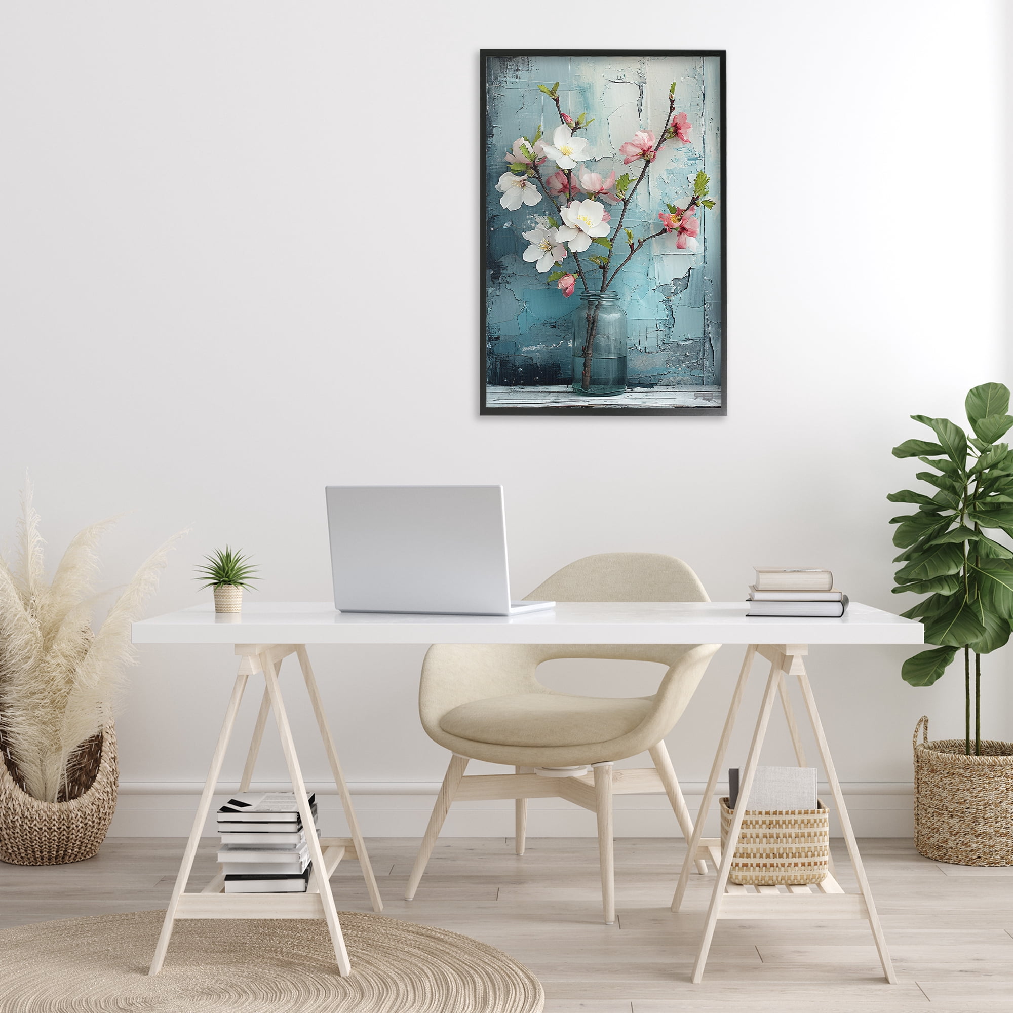 Stupell Industries Distressed Magnolia Vase Botanical & Floral Painting Black Framed Art Print Wall Art, 20 x 30