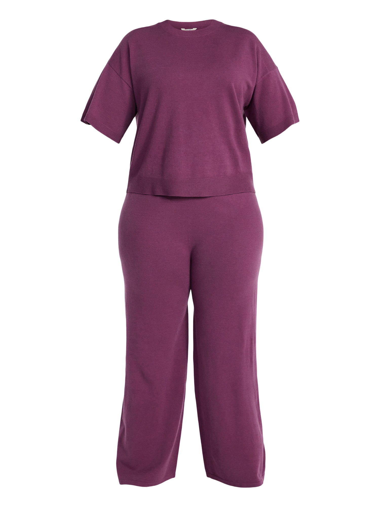 Terra & Sky Women's Plus Size Short Sleeve Sweater and Pants Set, 2-Piece, Sizes 0X-5X