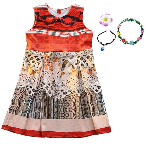 SUEE Girls Moana Costume Dress w/Accessories, Halloween Princess Fancy Dress, Size for 4-9 Years