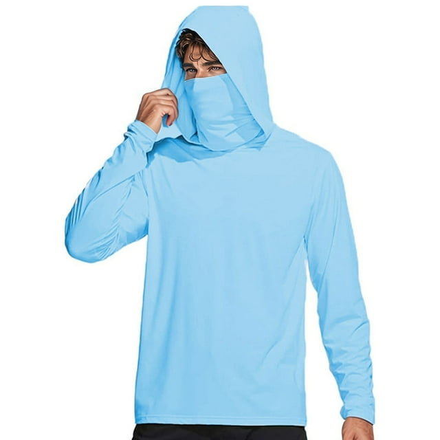 UPF50+ Protective Mens Hooded Sun Shirt Lightweight Long Sleeve Outdoor Performance Athletic Pullover For