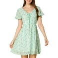thumbnail image 5 of INSPIRE CHIC Women's Floral V Neck Flare Short Sleeve Lace-up Zipper Chiffon Dress M Light Green, 5 of 9
