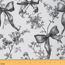 Homewish Retro Floral Flower Fabric by the Yard 1 Yard, Grey Ribbon Bow-tie Room Decor Fabric by the Yard, Teen Girls Female Adult Sewing Fabric, Luxury Bedroom Decor