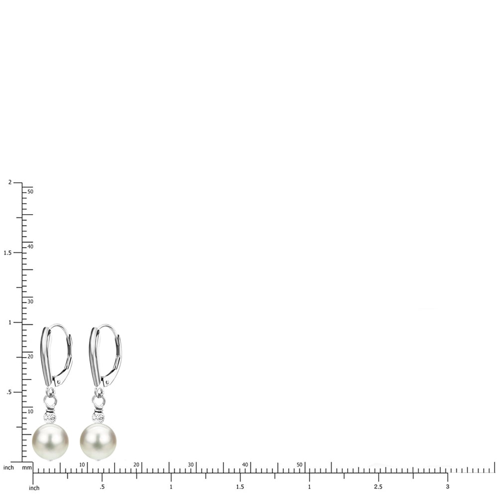 ADDURN Sterling Silver White Freshwater Pearl with Pyramid Beads/Shield Lever Back Earring - Various Pearl Size Available