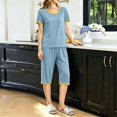 thumbnail image 2 of Endives Pajamas Set for Women Round Neck Short Sleeve Tshirt and Crop Pant Pajama Set Lightweight Summer Loose Fit Plus Size Leisure Nightwear Lounge Sets for Women, 2 of 7
