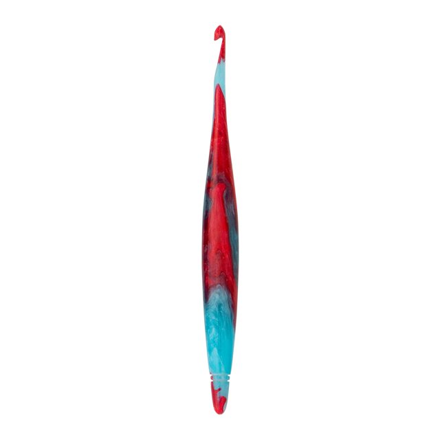 Agujas de crochet con mango ergonómico Ommi | 7 ganchos de crochet hechos a mano | Tejido de hilo artesanal con aguja de tejer | ¡El mejor regalo! (Rojo y azul) (4 mm)