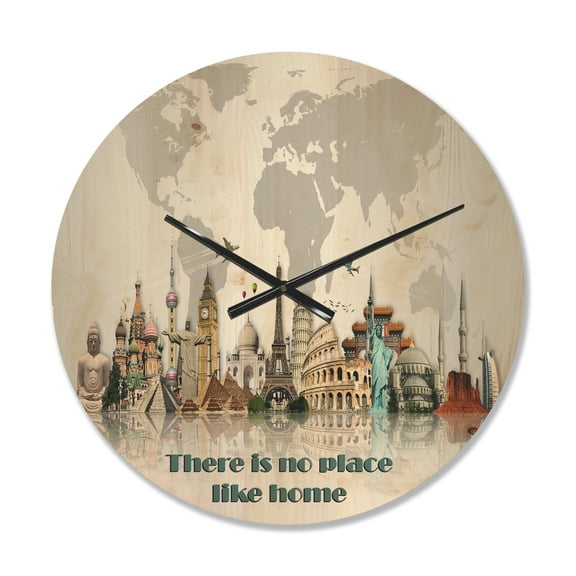 Designart 'There Is No Place Like Home World Monuements' Vintage Wood Wall Clock