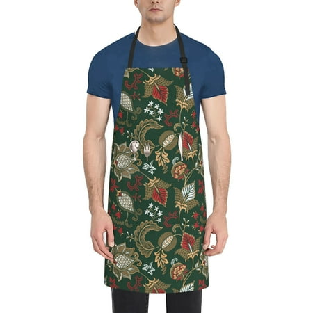 

Xecao Red Leaves Print Kitchen Cooking Aprons Waterproof Adjustable Bib Aprons with 2 Pockets for Women Men Chef