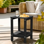 LovoIn | Patio Garden Side Table With 2 Layer Storage,Outdoor End Tables for Your Adirondack Chair - Black