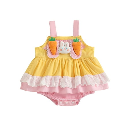 

ZINTAOZT Baby Girls Romper Dress Sleeveless Bunny Carrot Contrast Color Patchwork Bodysuit Cute Easter Clothes 0-18M