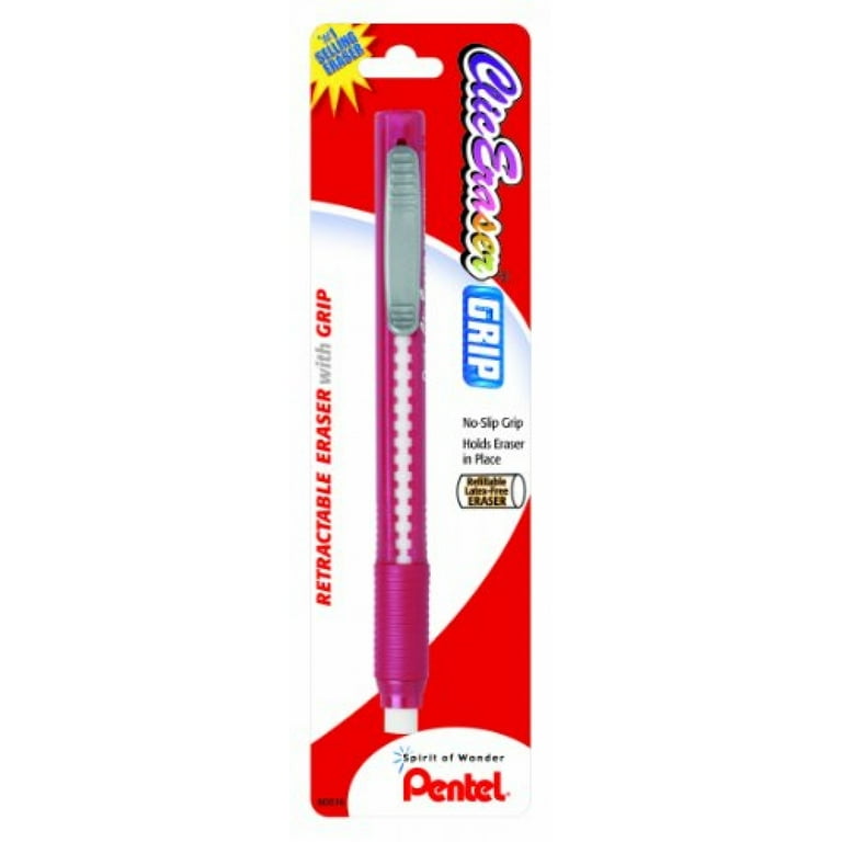 Pentel Clic Eraser Pack Of 7 - Retractable Pen-Style Erasers, Assorted Colors, For Drawing & School