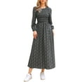 thumbnail image 2 of INSPIRE CHIC Floral Smocked Long Dress for Women's Long Puff Sleeve A-Line Summer Boho Maxi Dresses XS Black, 2 of 6