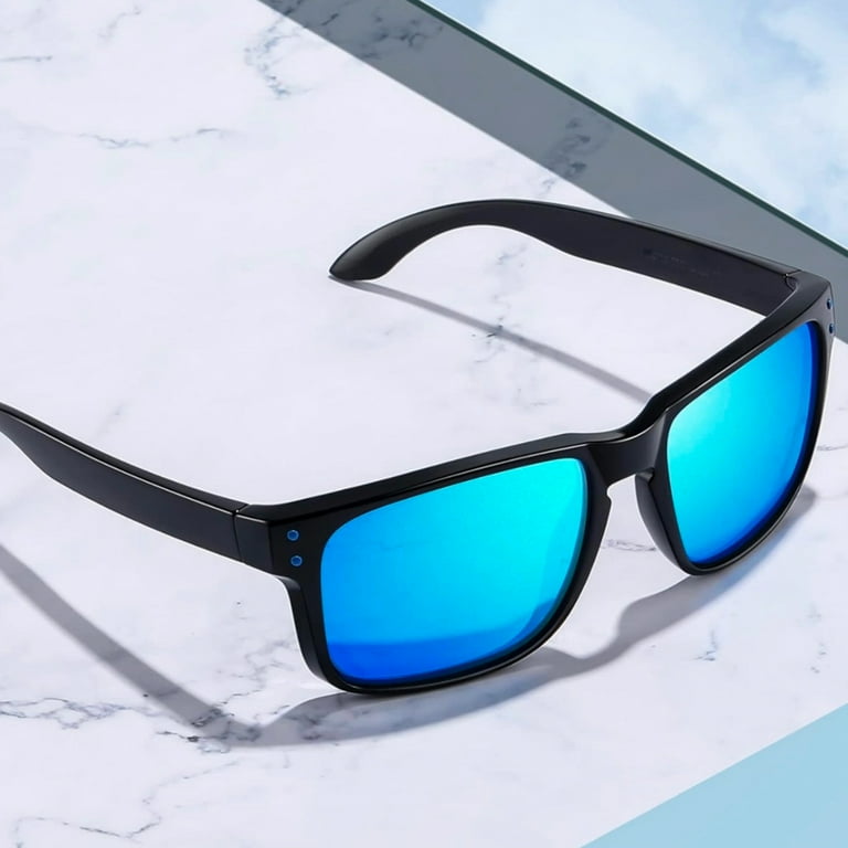 Black Square Frame Mirrored Blue Reflective UV Protection Black Square Frame Mirrored Blue Reflective UV Protection