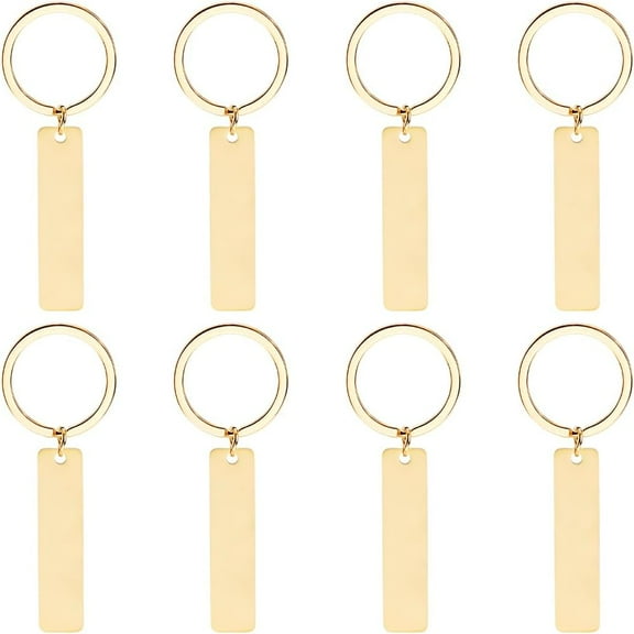 1set 8pcs Stainless Steel Keychains Blank Rectangle Golden 80mm