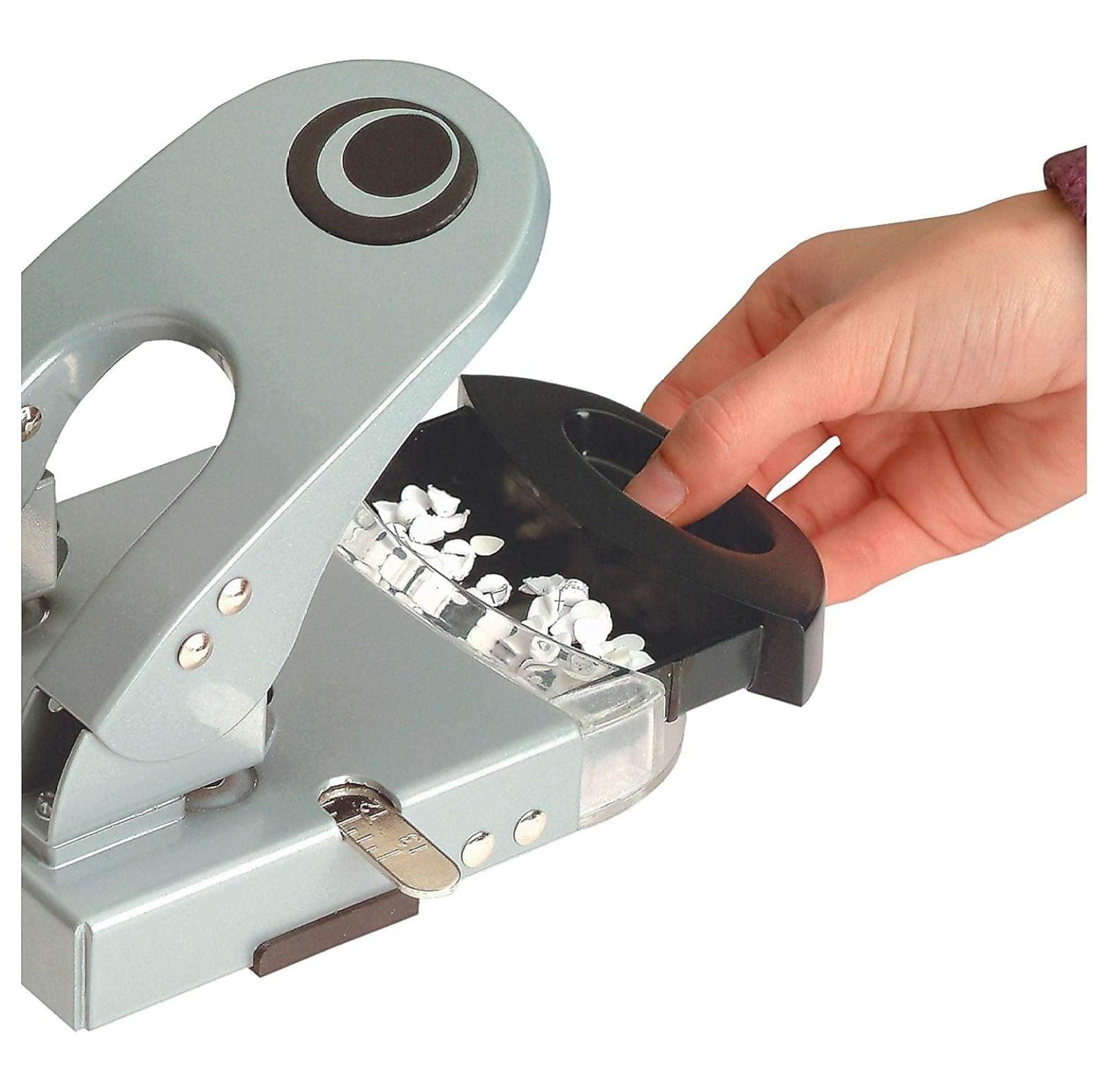 Officemate Deluxe 2-Hole Punch with Chip Drawer, 50 Sheet Capacity, Silver/Navy (90101)