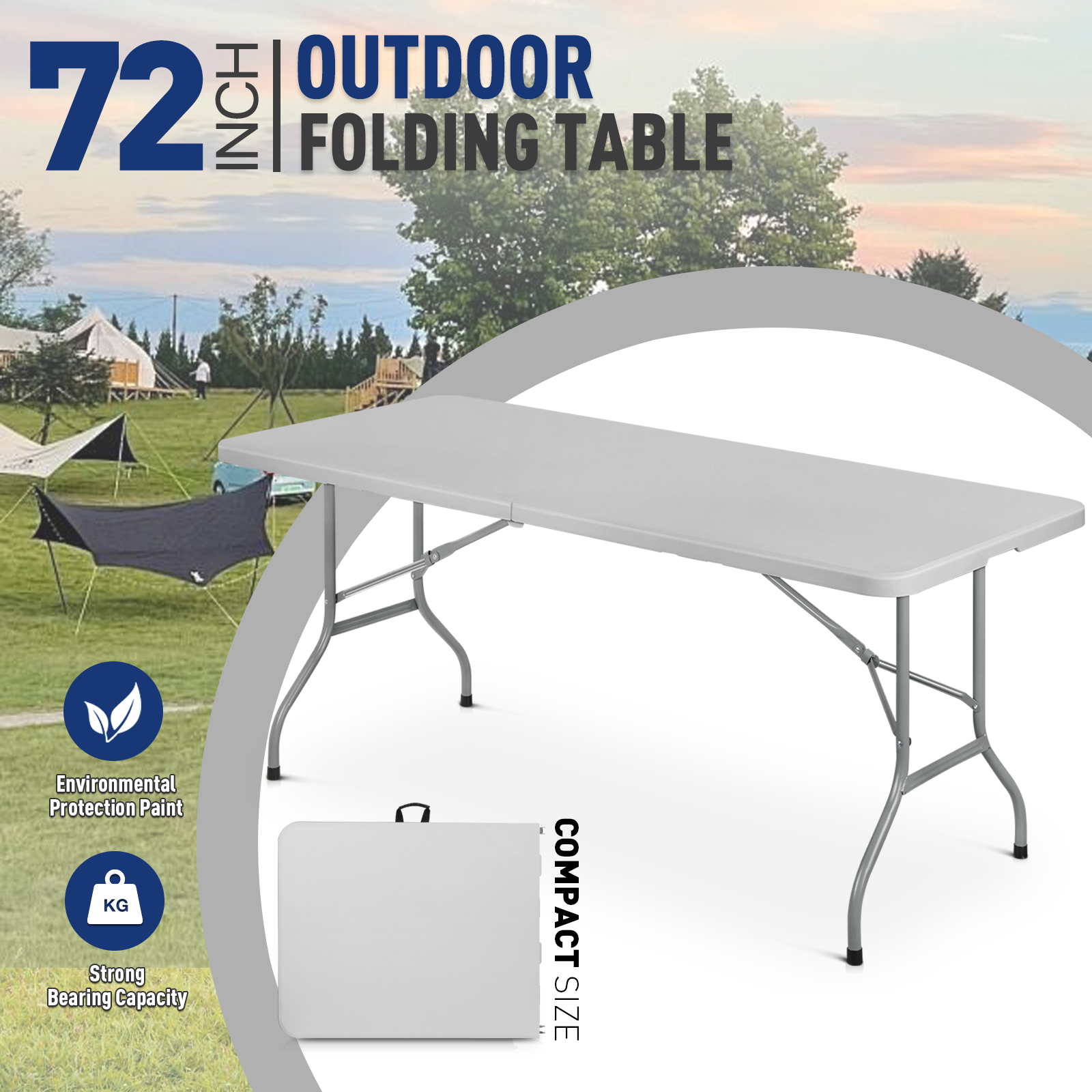 MoNiBloom 6ft Foldable Plastic Portable Table - Indoor/Outdoor Picnic Desk With Handle