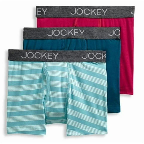 JOCKEY MEN'S BOXER X3 - STRIPED AQUA XLARGE - 3 PACK UNDERWEAR BOXER BRIEFS