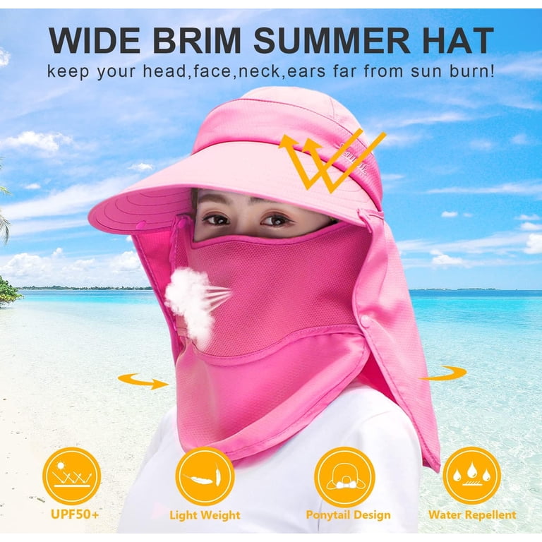Women\'s Wide Brim Sun Hat Detachable Face Mask with Neck Flap UV UPF 50+ Beach HUAMULAN Women Wide Brim Sun Hat Face Mask Detachable Neck  main image 2