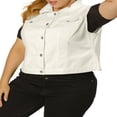thumbnail image 4 of Unique Bargains Women‘s Plus Size Chest Pockets Single Breasted Denim Sleeveless Jacket, 4 of 7