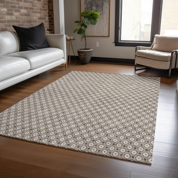Addison Rugs Chantille Indoor/Outdoor Transitional Lattice Taupe Washable Rectangle Rug, 3' x 5'