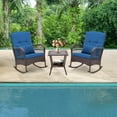thumbnail image 3 of Costway 3 PCS Patio Rocker Set Outdoor Wicker Rocking Chairs with Double-Layer Coffee Table Navy, 3 of 10