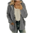 thumbnail image 2 of Idoravan Winter Coats for Women Plus Size Clearance Women Hooded Sweater Coat Winter Warm Wool Zipper Coat Long Sleeve Outwear Dark Gray M, 2 of 7