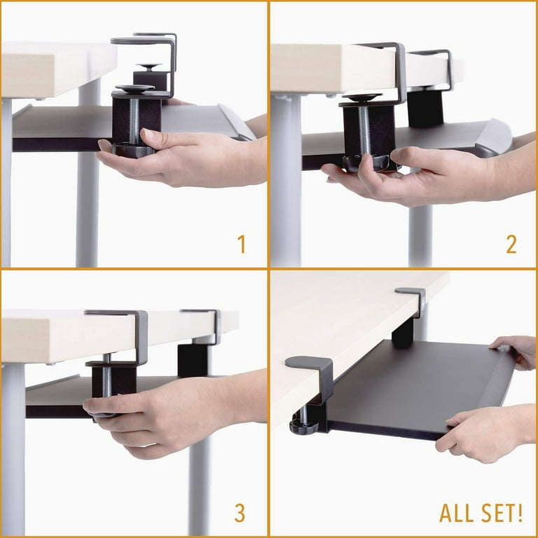 Small clamp store on keyboard tray