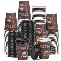 Treamon Disposable To Go Paper Cups with Lids 12 oz 100 Count