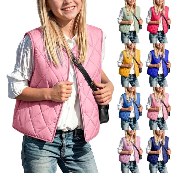 Bixock Toddler Girls Puffer Vests Girls Zip Up Jackets Kids Fleece Vests Waistcoat Outerwear Sleeveless Crew Neck Padded Thermal Daily Jacket for Kids 2-14Years