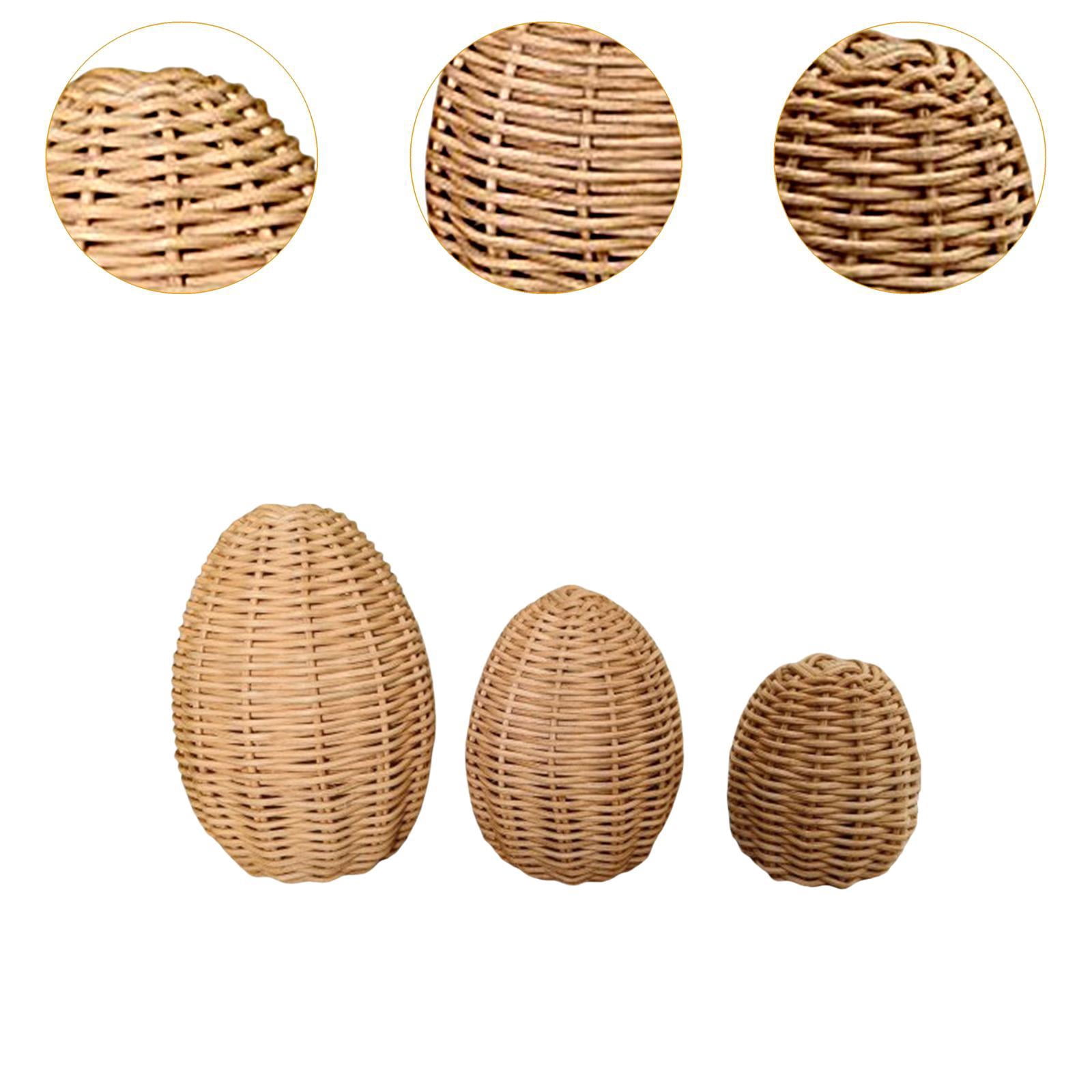 Dualoai 3 Pieces Handwoven Rattan Easter Egg Holiday Decorations Party Favors Decorative
