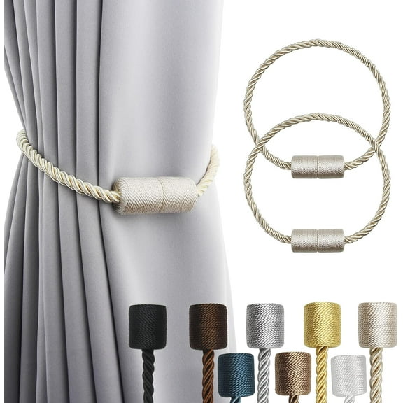 Emlimny 2 Pack Beige Strong Magnetic Curtain Tiebacks,Curtain Tiebacks Elegant Decorative Tie Backs Strong Hold Modern Rope Design for Drapes and Draperies