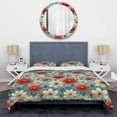 thumbnail image 3 of Designart "Warm Red Seaside Melody I" Floral Bedding Covert Set - Cottage Bed Set With 2 Shams, 3 of 5