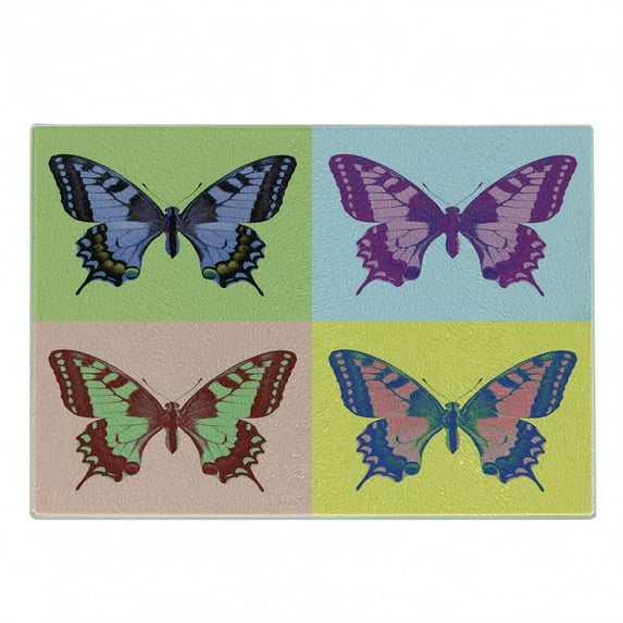 Butterfly Cutting Board, Pop Art Swallowtail Pavilions Wild Life Transcendent Energies of Miraculous Wings, Decorative Tempered Glass Cutting and Serving Board, Small Size, Multicolor, by Ambesonne