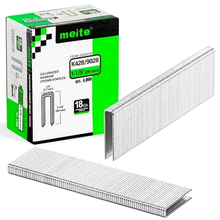 MEITE 18GA 1/4" Narrow Crown Galvanized Staples, 1-1/8" Length for Upholstery 4,000 Pcs/Box(1 Box)