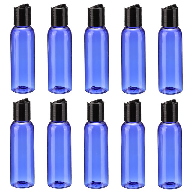 Uxcell 10PCS Botellas de Plástico Vacías con Tapas Negras, Botella de Tamaño Pequeño de 2oz/60ml, Azul