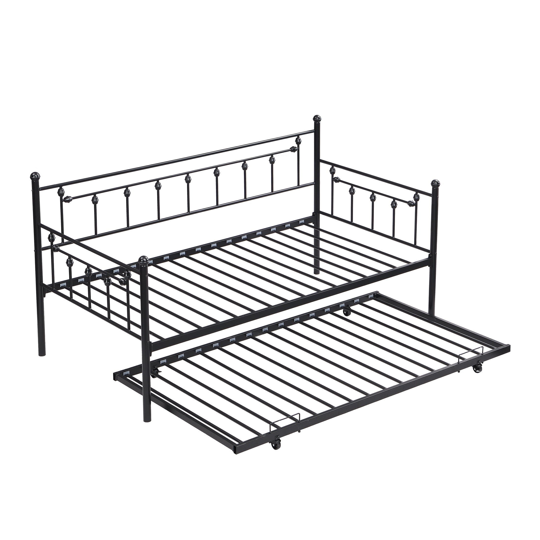PORKISS Daybed with Trundle Bed, Twin Bed Frame, Metal Sofa Bed with Strong Supports for Living Room, Bedroom, and Guest Room, Black#2
