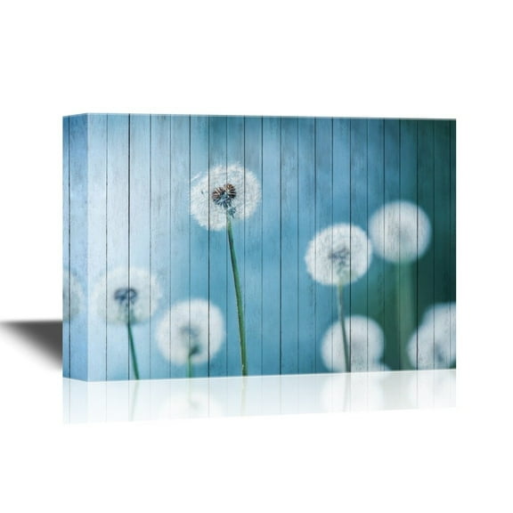 wall26 - Canvas Wall Art - Dandelion on Wooden Background - Gallery Wrap Modern Home Art | Ready to Hang - 12x18 inches