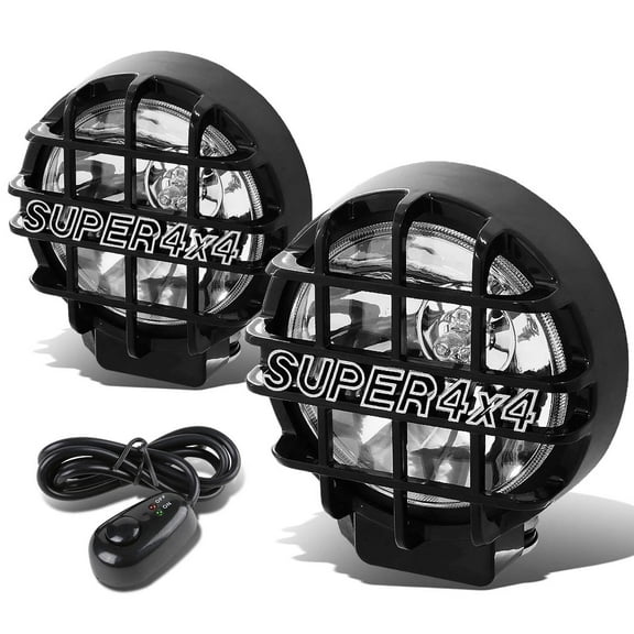 DNA Motoring 6" Round Black Stone Guard Clear Fog Light Pair off-Road Super 4X4 Work Lamp w/Wiring Switch