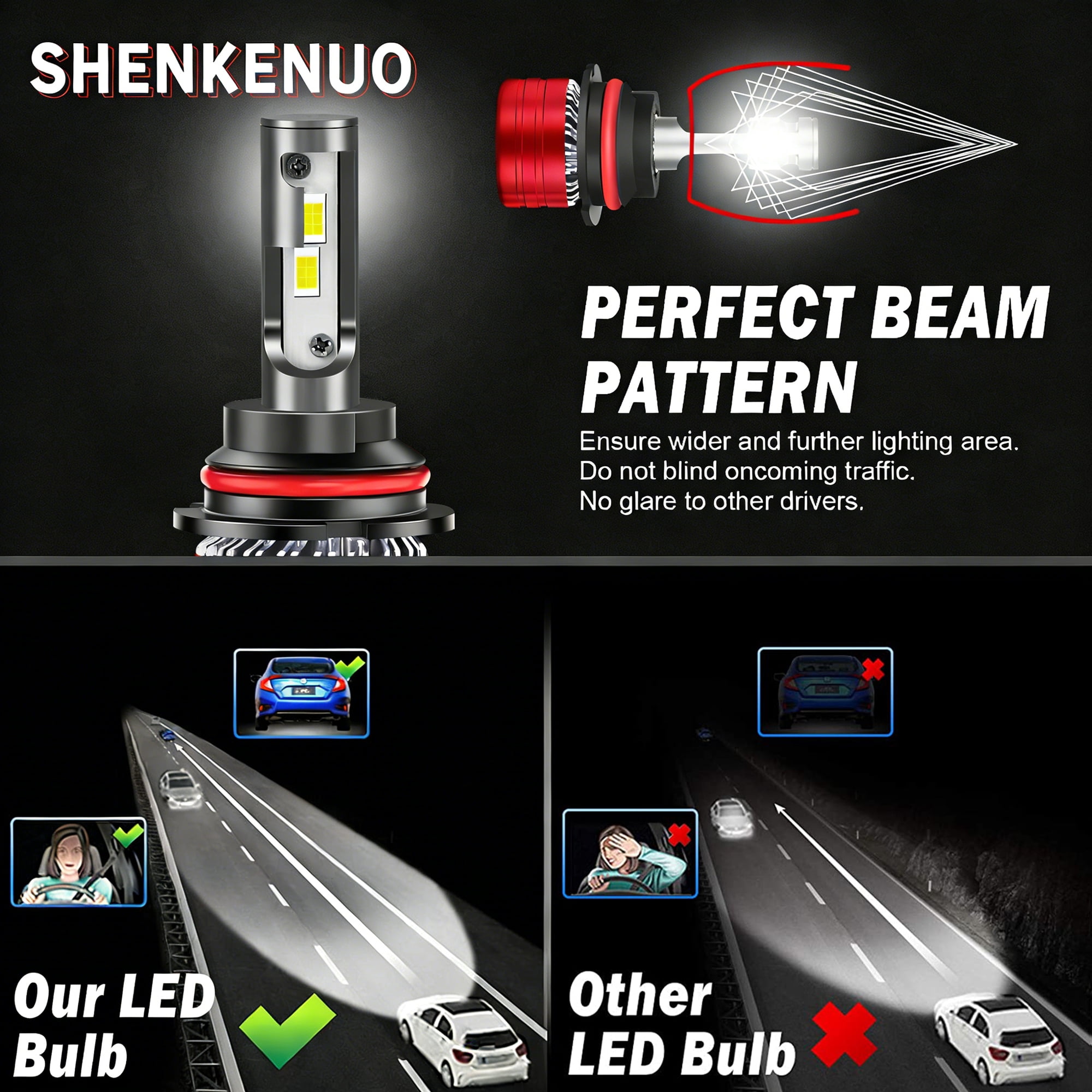 9007/HB5 High Low Beam LED Headlight Bulbs for Hummer H2 2003-2009, 200W 30000LM 6000K 2-Pack