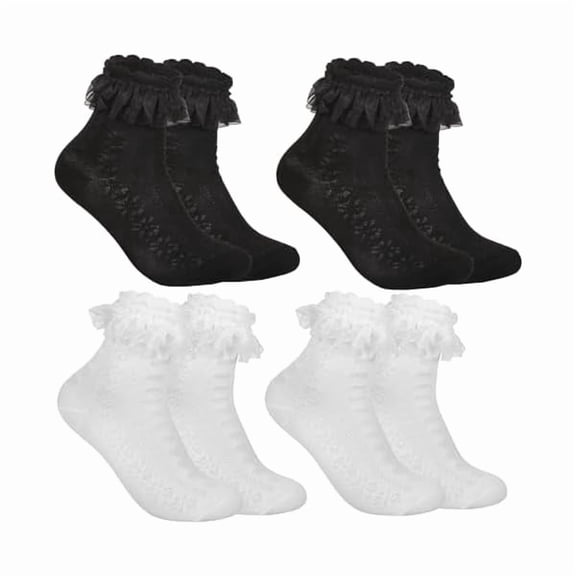 Eryueer Women Ruffle Socks for mid-calf, Lace Ruffle Frilly Comfortable Cotton Socks Princess,White Black