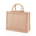 thumbnail image 1 of 31*25*10cm Bolsa de compras portátil de yute de arpillera, bolso de mano con asas de bambú, bolsas de comestibles reutilizables para mujeres y niñas, 1 of 5